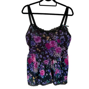 Feather Bed Intimate Lace Sheer Blouse Plus Size 1X Colorful Floral Sleeveless
